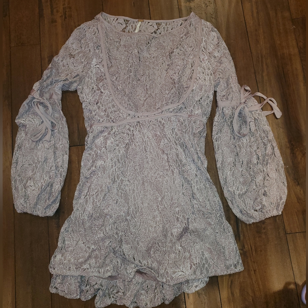 Free People Ruby Crochet Lace Mini Long Sleeve Dress in Soft Purple - Small - Picture 8 of 15
